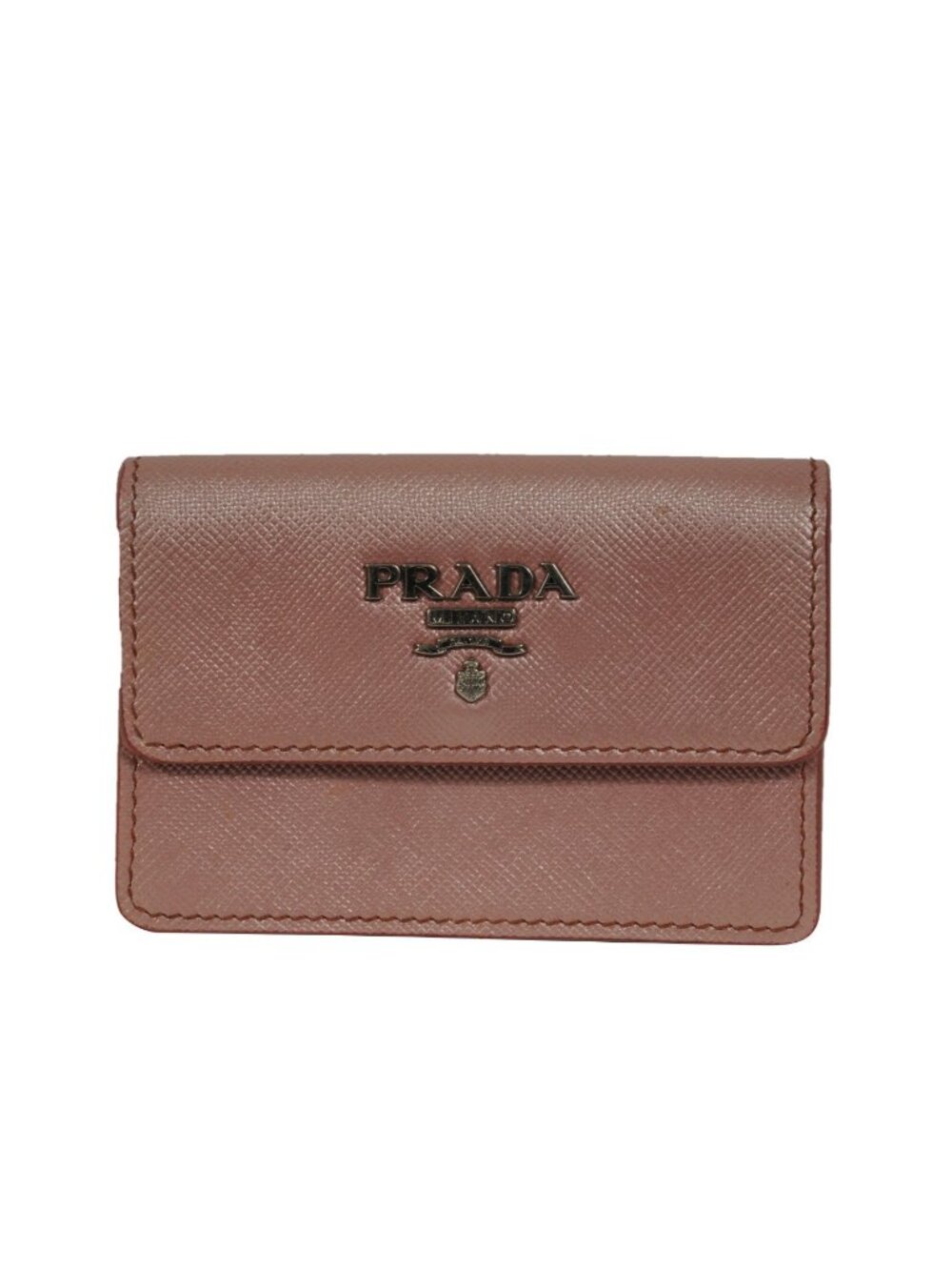 Prada Card Holder Pink Metallic Saffiano Leather Button Snap Closure